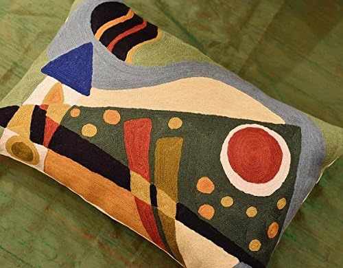 Lumbar Kandinsky Pillow Cover | Green Abstract Pillows | Modern Chair Cushion | Farmhouse Cushions | Handmade Wool Size 14x20-Ruum Studio Home