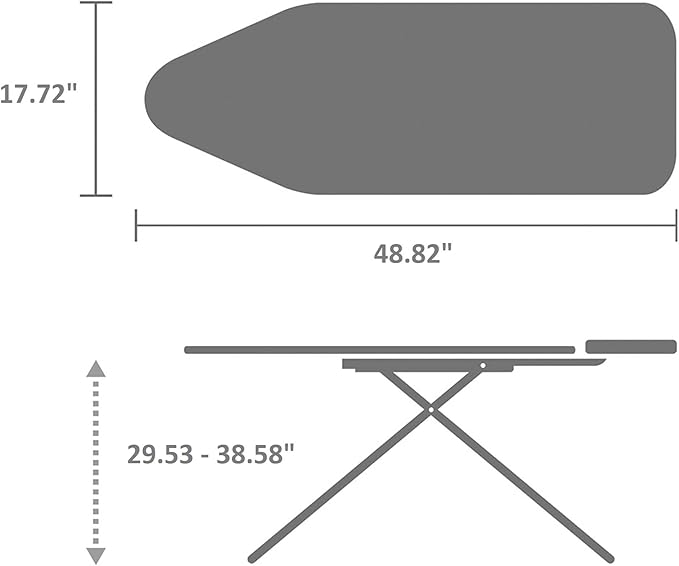 Brabantia Ironing Board C, XL Steam Unit Holder, Adjustable Height, Non-Slip Rubber Feet, Foldable, Denim Black, Size C (49 x 18 inches), Metal Frame, Free Standing, 63 inches-Ruum Studio Home