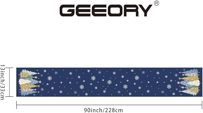 GEEORY Christmas Table Runner 13x90 Inch, Xmas Trees Snowflakes Holiday Decorative Farmhouse Table Decoration for Kitchen Dinning, Indoor Outdoor Dinner Party Decor (Blue) GT151-90-Ruum Studio Home