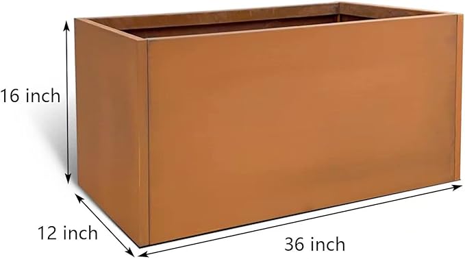 Corten Steel Planter Box Metal Outdoor Large Rectangular Rustic Durable Antique Detached for Commercial Residential Patio Deck and Backyard 36" x 12" x 16"-Ruum Studio Home