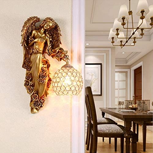 LITFAD Angel Wall Lamp Antique Spherical Sconce Light Decorated Bedside Lamp Clear Crystal 1 Light in Gold LED Wall Light for Bedroom Living Room Hotel - Right-Ruum Studio Home