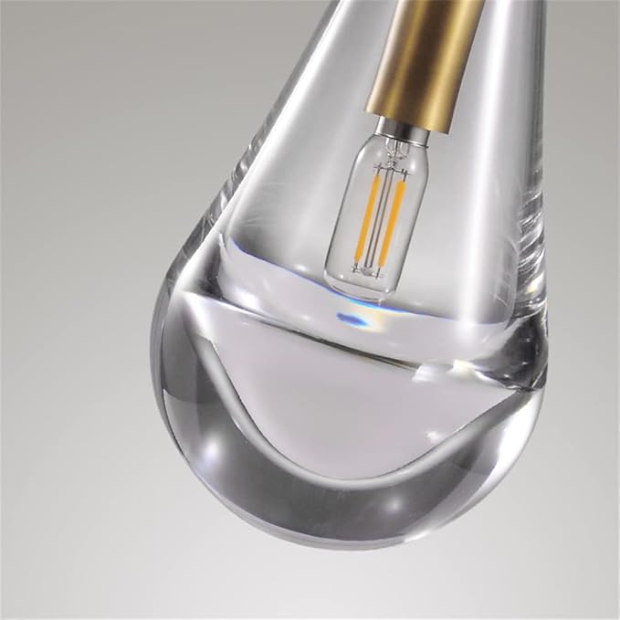 Modern Raindrop Pendant Lights, Pendant Lights for Kitchen Island, Brass Rod Dining Room Light Fixture， Clear Solid Raindrop Chandelier, Chandelier for Living Room Hallway, Including Bulb-Ruum Studio Home