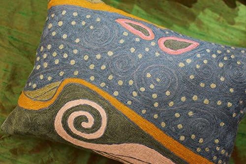 Lumbar Blue Klimt Throw Pillow Cover Art Nouveau Pillowcase Modern Couch Cushion Contemporary Pillowsham Mid Century Chair Farmhouse Cushions Handmade Wool Size 14x20-Ruum Studio Home
