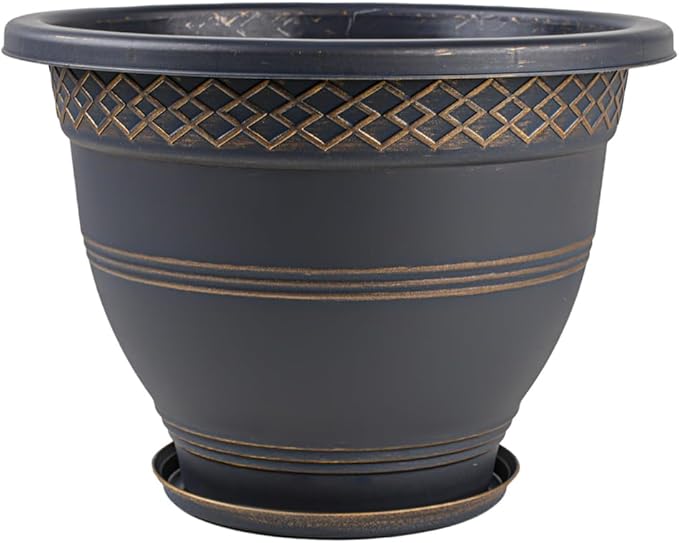 6 Pack 8 Inch Plant Pots, Plastic Flower Pot for Indoor & Outdoor with Drainage Holes & Saucer, Plaid Pattern Planters Garden Pots for Herbs-Ruum Studio Home