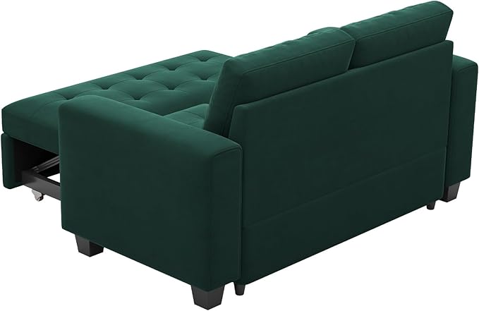 Belffin Modular Sectional Sleeper Sofa with Pull Out Couch Bed Modular Sleeper Loveseat Sectional Sofa Velvet Fabric for Living Room Apartment Green-Ruum Studio Home