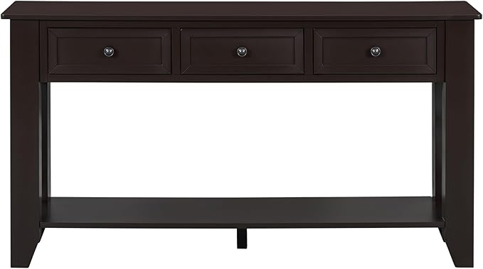 Farmhouse Modern Console Table 55.4-Inch Entryway Sofa Table with Drawers & Storage Shelf for Living Room Hallway Entrance, Dark Coffee-Ruum Studio Home