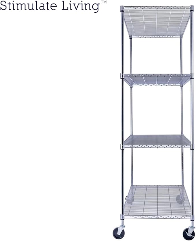 48"x24"x72" Prime Heavy Duty Chrome 4-Tier Wire Shelving NSF 3200 LBS MAX Capacity Storage Rack for Commercial, Hospital, School, Garage, and Kitchen Uses (with Wheels)-Ruum Studio Home