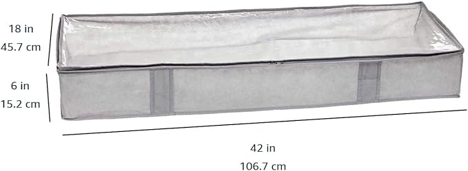 Amazon Basics Under Bed Fabric Zipper Blanket Storage Container Bags with Window and Handles, 2-Pack, 18 x 42 x 6 inches, Gray-Ruum Studio Home