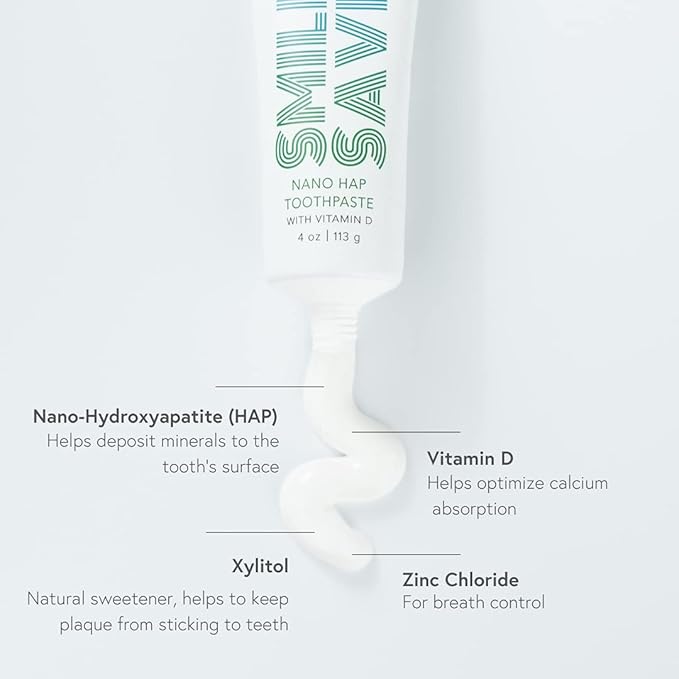 Smile Saver Nano-Hydroxyapatite (Nano-HAP) & Vitamin D Fluoride-Free Toothpaste with Xylitol; Helps Deposit Minerals to Tooth Surface-Ruum Studio Home