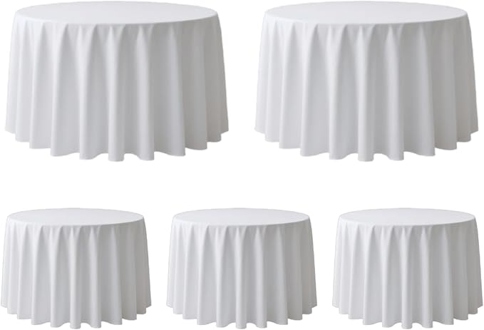Surmente 120 inch Round tablecloths -5 Pack White Round Table Cloths, Polyester Fabric Table Covers for Weddings, Banquets, or Restaurants-Ruum Studio Home
