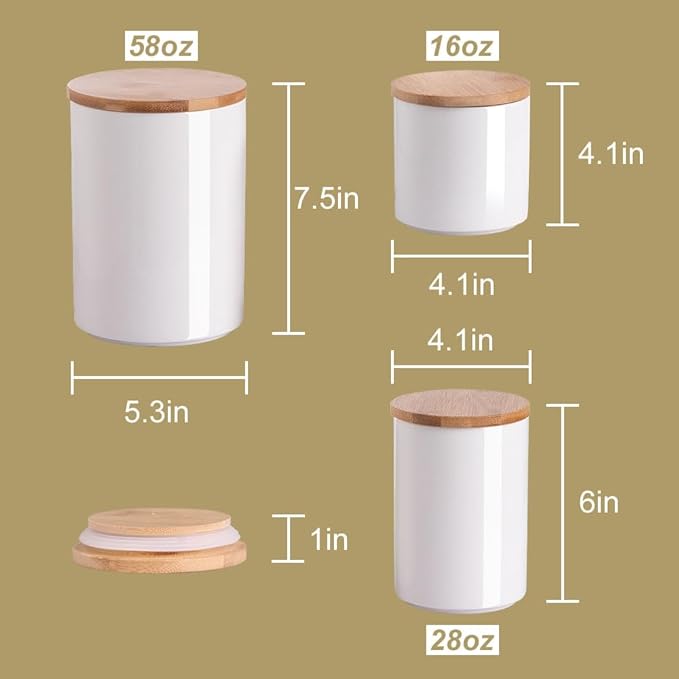 Sweejar Ceramic canisters for kitchen counter,Stackable Food Containers Set with Airtight Seal Bamboo Lid for Serving Ground Coffee, Tea, Spice, Flour and Sugar-Set of 3 (White)-Ruum Studio Home