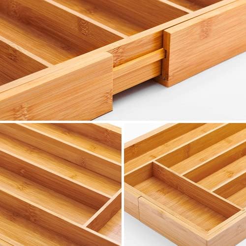 Utoplike Bamboo Cutlery Tray Silverware, Drawer Dividers for Kitchen Utensils, Flatware Tray Drawer Insert for knives, Gadgets and Garage Tools, Office Supplies-Ruum Studio Home