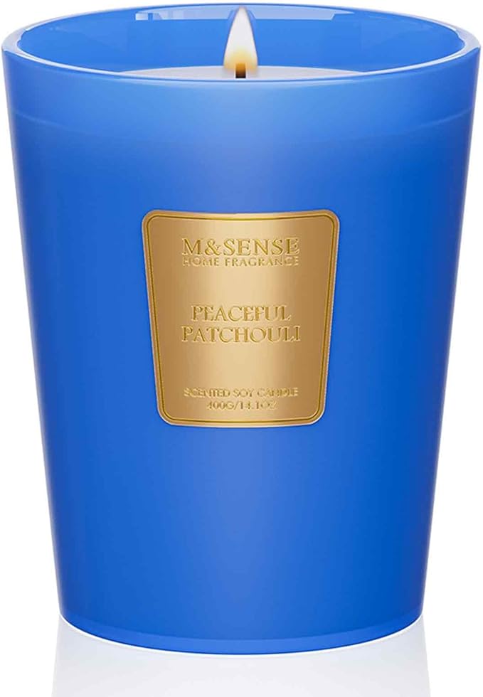 M&SENSE Peaceful Patchouli Scented Natural Soy Wax Candle, 14.1oz 60 Hours Long Lasting Slow Burning Candles for Home Decor, Aromatherapy Candle for Stress Relief-Ruum Studio Home