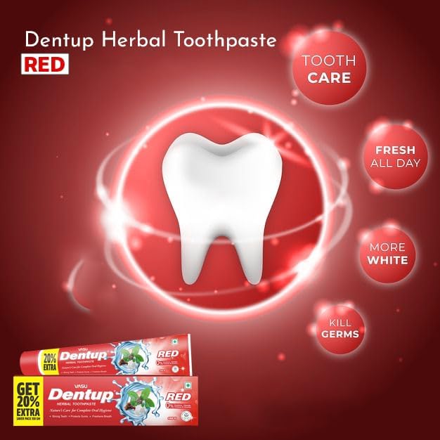 Vasu Dentup RED Herbal Toothpaste - Herbal Oral Care with Clove Oil & Mint - Fluoride-Free Natural Toothpaste for Daily Use - Fights Plaque, Freshens Breath, Soothes Gums - 5.03 fl.oz each (Pack of 2)-Ruum Studio Home