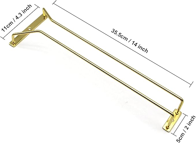 14-Inch Gold Wine Glass Rack, Under Cabinet Wine Glass Holder Stainless Steel Stemware Rack - Hanging Stemware Holder for Cabinet Kitchen Bar, Set of 4-Ruum Studio Home