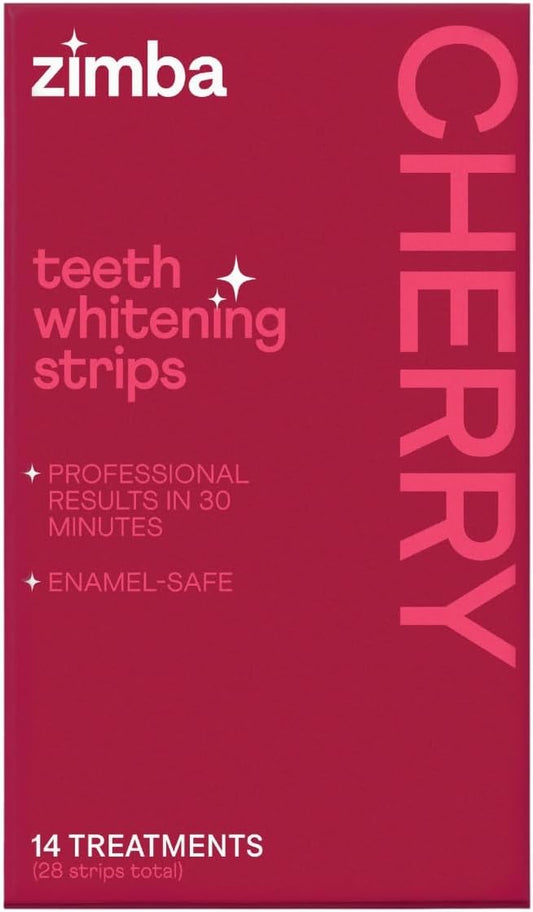 New Zimba Cherry Flavored Teeth Whitening Strips | Vegan, Enamel Safe Hydrogen Peroxide Teeth Whitener for Coffee, Wine, Tobacco, and Other Stains | 14 Day Treatment | Cherry-Ruum Studio Home