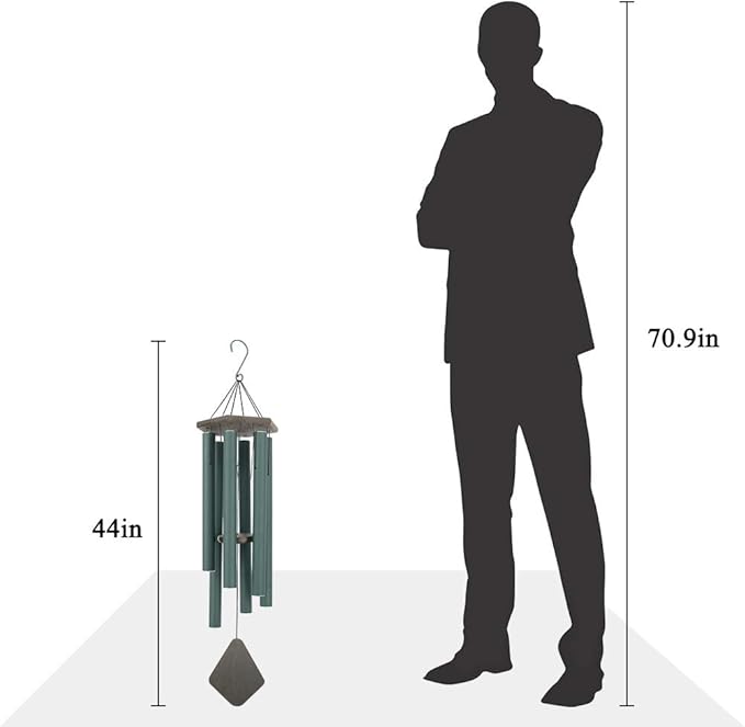 Wind Chimes Outdoor Large Deep Tone, 44 Inches Sympathy Wind Chimes Tuned Soothing Melody, Memorial Wind-Chime with 6 Heavy Tubes for Outside Decoration, Garden/Yard. Green-Ruum Studio Home