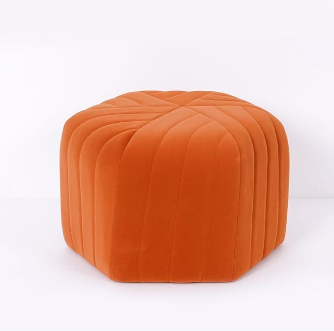 homary 18.5" Hexagonal Pouf Ottoman Upholstered, Velvet Footrest Rest Stools Modern Sofa Footrest Entryway Shoe Changing Stool, Low Coffee Table Footstool for Living Room/Bedroom/Entrway-Orange-Ruum Studio Home