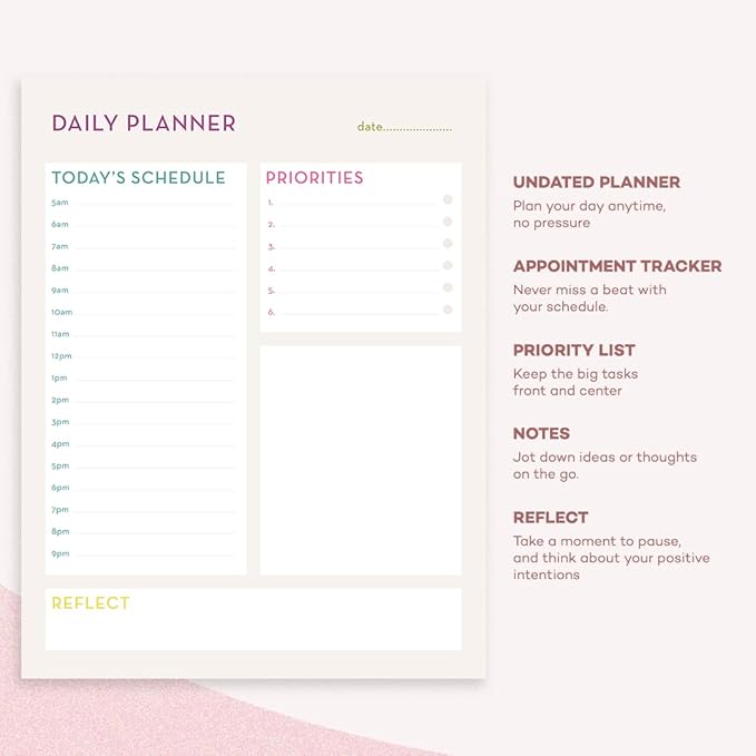 Bliss Collections Daily Planning Pad, To Do List Notebook - Undated Tear-Off Sheets Notepad - Work Calendar, Organizer, Scheduler for Goals, Tasks - Daily Planner (Bright), 8.5" x 11", 50 Sheets-Ruum Studio Home