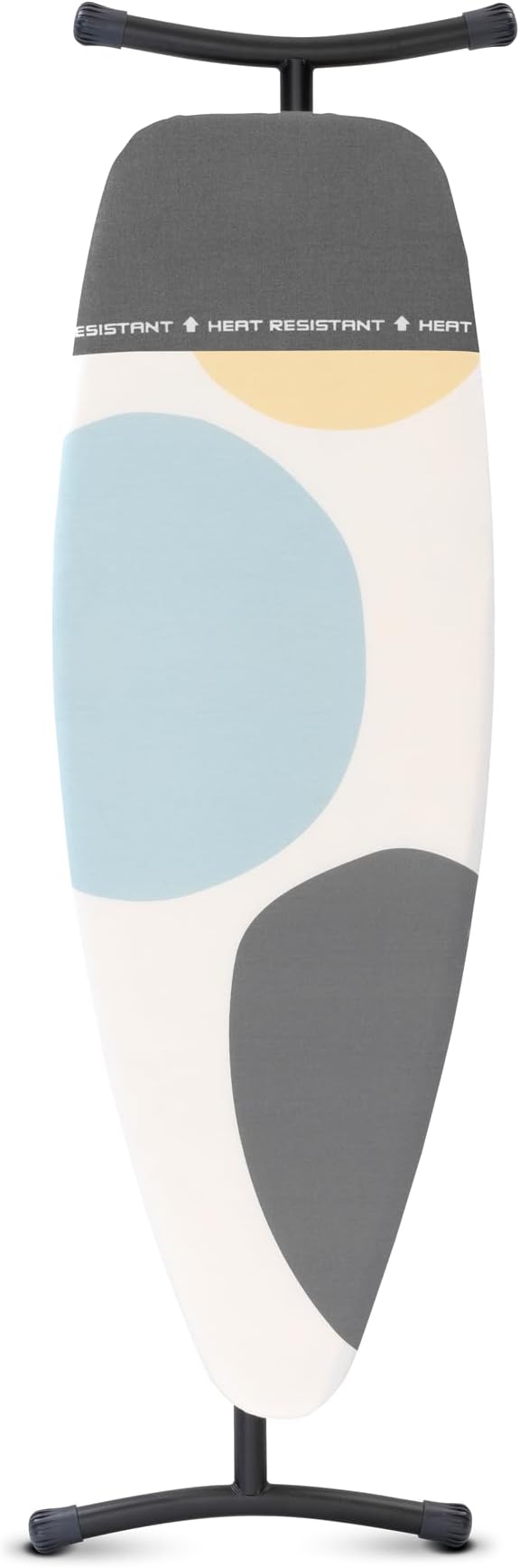 Brabantia Size D Ironing Board (53x18 in) Heat Resistant Parking Zone, Silver Frame, Non-Slip Feet, Suitable for Sit Down Ironing (Spring Bubbles)-Ruum Studio Home