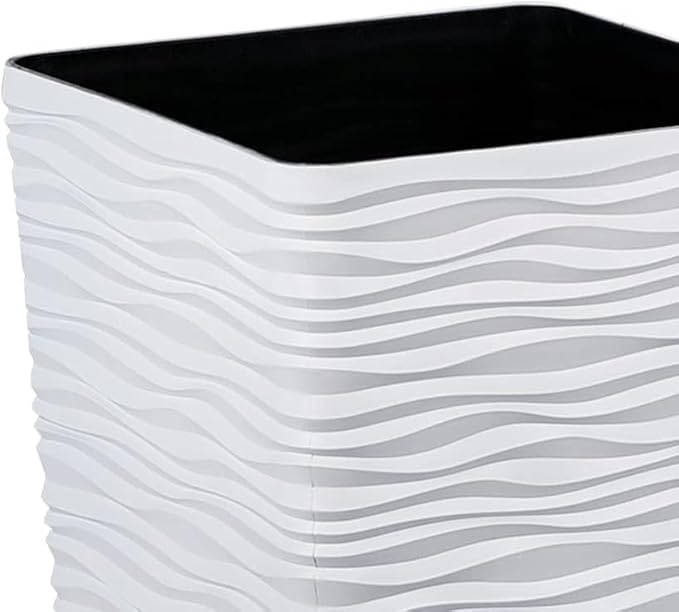 Worth Garden 22" Tall Planters Set of 2 - Plastic White Square Plant Pots - Modern Big Tapered Matte Wavy Tree Flower Pot for Indoor Outdoor Porch Deck-Ruum Studio Home