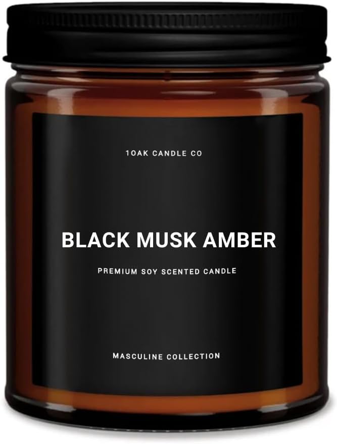 1OAK Black Musk Amber Candle - Soy Wax Scented Candle for Men - 7oz, Long Burning, Masculine - Premium Gift Option-Ruum Studio Home