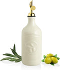 Sweejar 16 Oz Ceramic Olive Oil Dispenser Bottle, Oil Dispenser for Kitchen with Gravity Spout, Relief Opaque Oil Container for Evoo, Avocado Oil, Vinegar, Soy Sauce, 1 Pack(Beige, Gold Spout)-Ruum Studio Home