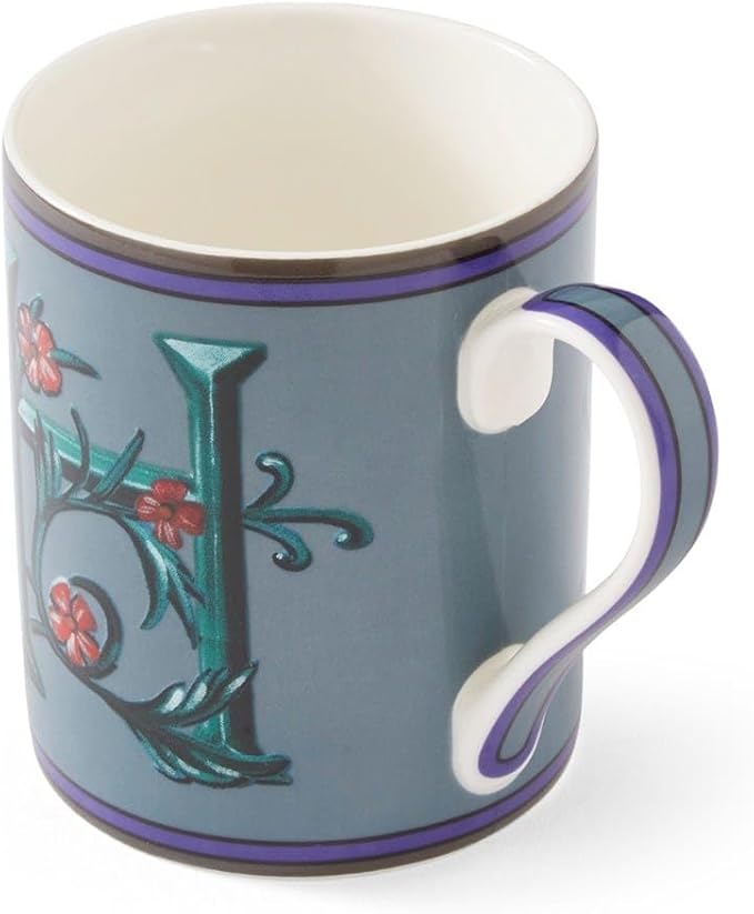 Spode Kit Kemp 12oz Mug in Fine China, H Initial - Custom Coffee Cup for Hot Beverages, Personalized Gift Idea for Her, Him, Friends, Coffee Lovers - Stylish Letter Mug for Daily Use, Dishwasher Safe-Ruum Studio Home
