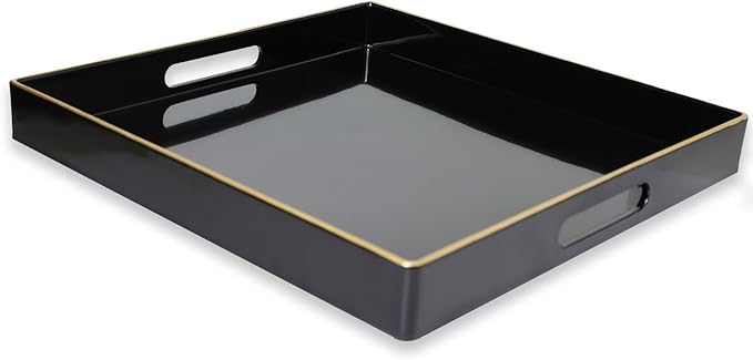 Spsyrine Black Decorative Tray for Living Room, Square Modern Plastic Coffee Serving Table Tray for Ottoman Bathroom Kitchen, 13"*13"-Ruum Studio Home