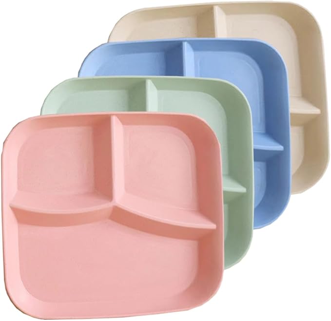 10 Inch Portion Control Divided Plates for Healthy Eating, 4PCS Unbreakable Wheat Straw Dinner Plate BPA Free, Plates for Kids Adults Picnic,Reusable Plates (4 PACK)-Ruum Studio Home