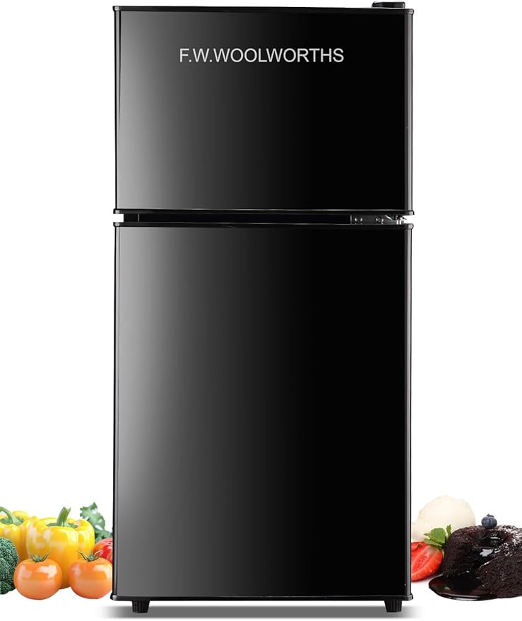 3.5 Cu.Ft Compact Refrigerator with Freezer, Mini Fridge with 2 Doors for Office, Kitchen, Dorm and Bedroom, Small Fridge with 7 Level Temp Adjustable Thermostat, Black-Ruum Studio Home