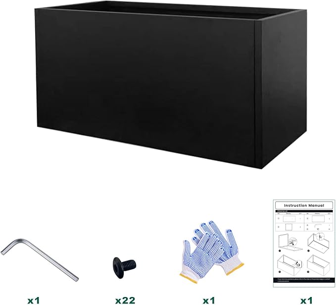 Galvanized Steel Metal Planter Rectangular Indoor Black Planter Box Large Outdoor Planters Steel 31.5" x 16" x 16" Commercial Residential for Patio, Deck, Garden-Ruum Studio Home