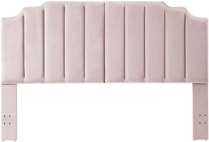24KF Pink Velvet Tufted King Upholstered Headboard, Modern Vertical Channel Design California King Headboard with Stepped Silhouette Top Edge, Pink-Ruum Studio Home
