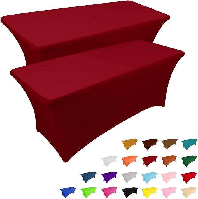 IVAPUPU 2 Pack 6FT Table Cloth for Rectangular Fitted Events Stretch Burgundy Table Covers Washable Spandex Tablecloth Protector for Party, Wedding, Cocktail, Banquet, Festival-Ruum Studio Home