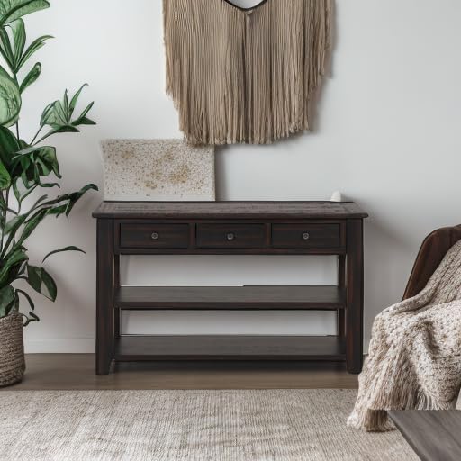 Solid Wood Console Table,Sofa Table with Storage Drawers and Bottom Shelf,Entryway Table for Entry Hallway Foyer,Fully Assembled (48.8" Distressed Black)-Ruum Studio Home