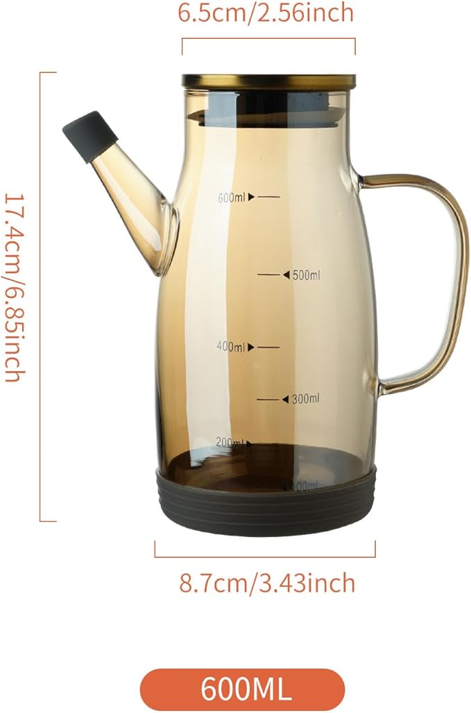 Large Glass Oil Dispenser Bottle for Kitchen Cooking Recipiente Para Aceite De Cocina Olive Oil Vinegar Dispenser Cruet Stainless Steel Lid No Drip Liquid Container (Champagne, 20oz / 600ml)-Ruum Studio Home