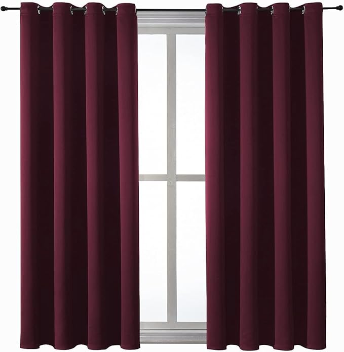 ChrisDowa Grommet Blackout Curtains for Bedroom and Living Room - 2 Panels Set Thermal Insulated Room Darkening Curtains (Burgundy Red, 52W x 45L)-Ruum Studio Home