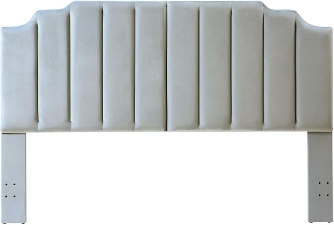 24KF Steel Gray Velvet Tufted King Upholstered Headboard, Modern Vertical Channel Design California King Headboard with Stepped Silhouette Top Edge, Steel Gray-Ruum Studio Home