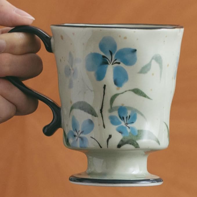 360ml -12.17oz Painted Forget-Me-Not Floral Ceramic Mug - Cute Coffee Cup for Latte, Espresso - Gift for Women, Dishwasher Safe-Ruum Studio Home
