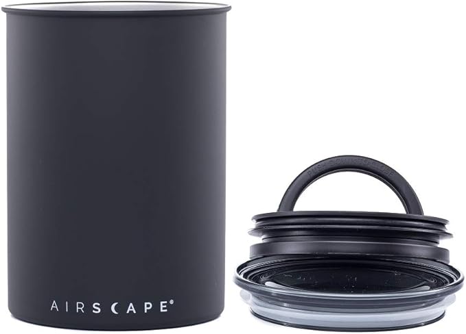 AirScape Planetary Design Stainless Steel Coffee Canister | Food Storage Container | US Patented Inner Plunger Lid REMOVES Excess Oxygen | Don't Buy airtight, Buy AIR-Less | (Medium, Matte Black)-Ruum Studio Home