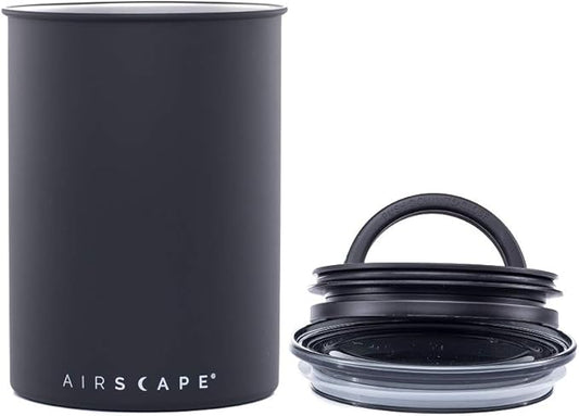 AirScape Planetary Design Stainless Steel Coffee Canister | Food Storage Container | US Patented Inner Plunger Lid REMOVES Excess Oxygen | Don't Buy airtight, Buy AIR-Less | (Medium, Matte Black)-Ruum Studio Home