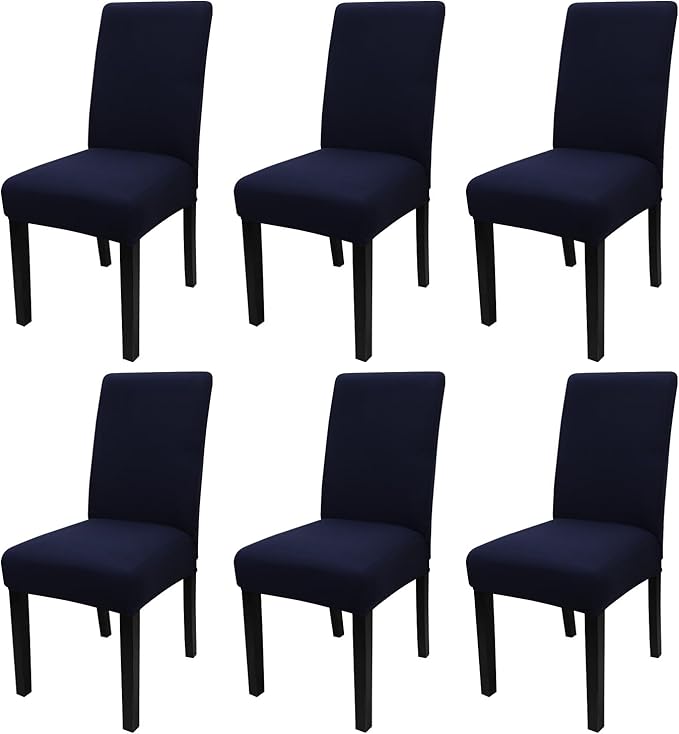 JQinHome 6 Pcs Dining Chair Slipcover,High Stretch Removable Washable Chair Seat Protector Cover for Home Party Hotel Wedding Ceremony (Navy Blue)-Ruum Studio Home