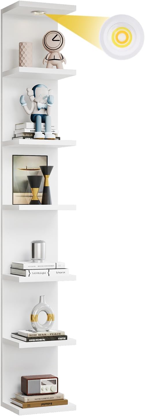 Versatile 7 Tier Shelf Unit 6.4Ft Lack Wall Shelf Unit with LED Floating Wall Shelf Unit Wall Mount Vertical Shelving for Storage Space Saving Organizer for Bedroom Living Room Office Display Decor-Ruum Studio Home