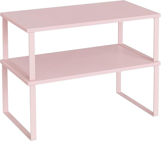 SONGMICS Cabinet Organizer Shelf, Set of 2 Kitchen Counter Shelves, Kitchen Storage, Spice Rack, Stackable, Expandable, Metal and Engineered Wood, Jelly Pink UKCS025S01-Ruum Studio Home