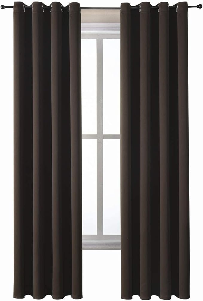 ChrisDowa Grommet Blackout Curtains for Bedroom and Living Room - 2 Panels Set Thermal Insulated Room Darkening Curtains (Brown, 52W x 84L )-Ruum Studio Home