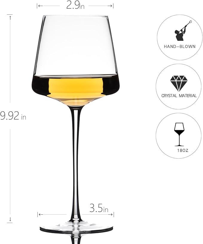 Hand Blown Red Wine Glasses Set of 4 – 23 oz Burgundy Wine Glasses With Long Stem – Large Premium Crystal Wine Glass – Unique Gift for Wedding, Anniversary, Mother’s Day – Clear Christmas, Birthday-Ruum Studio Home