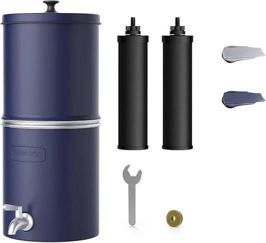 Waterdrop 2.25G Gravity Water Filter System, NSF/ANSI 42&371 Standard, Stainless Steel System with 2 Carbon Filters, Reduces 99% of Lead and Chlorine for Home, Camping, Emergencies, King Tank, Blue-Ruum Studio Home