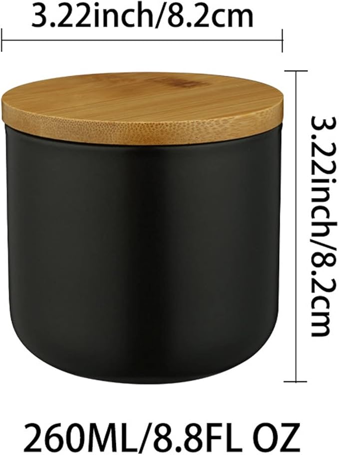 Ceramic Food Storage Jar Canister Modern Design Food Canisters with Airtight Seal Bamboo Lid, Loose Tea Coffee Spice Nuts Snacks Storage Jar Canister (Black 8.79oz/260ml)-Ruum Studio Home