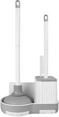 Toilet Brush and Plunger, 3 in 1 Toilet Bowl Brush and Holder with Crevice Cleaning Brush Wall Mounted Household Bathroom Cleaning Tools Combo Set(White-Gray)-Ruum Studio Home