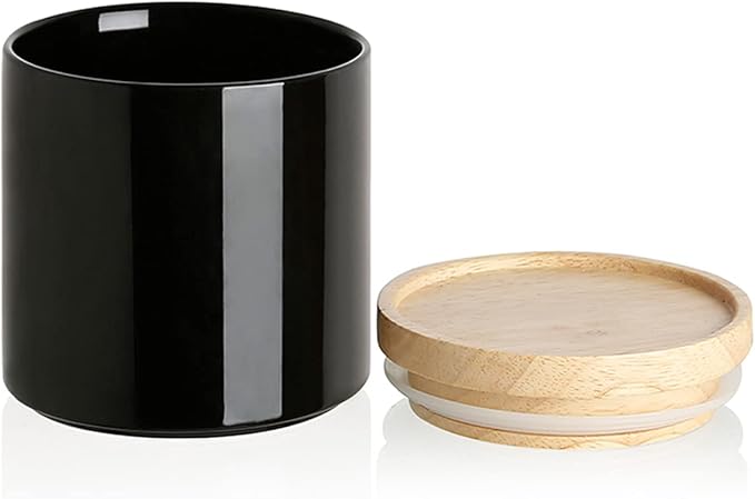 Sweejar Kitchen Canisters Ceramic Food Storage Jar, Stackable Containers with Airtight Seal Wooden Lid for Serving Coffee Bean, Flour, Tea, Spice and More - 39 Fl Oz (Black)-Ruum Studio Home